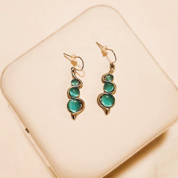 Teal Swirl Drop Earrings – Boho Vibes, Costume Jewelry - Picture 4 of 5